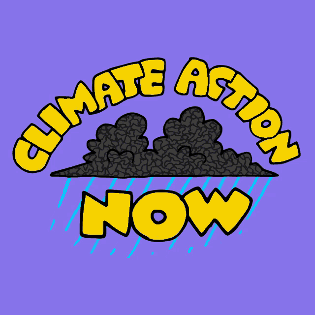 a cartoon drawing of a cloud with the words " climate action now " below it