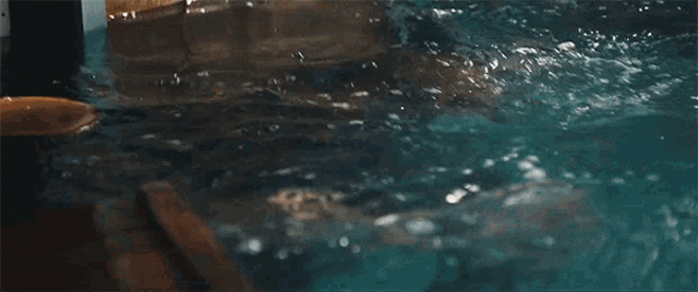 a person is swimming in a pool with their head in the water .