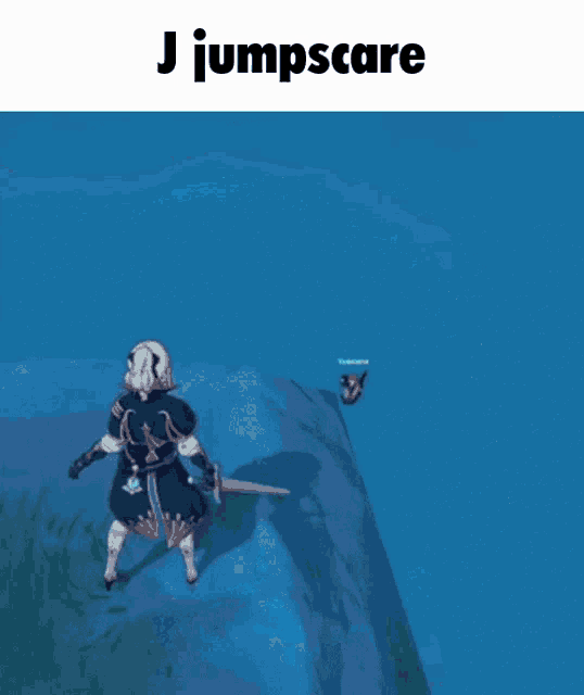 j jumpscare is written on a blue background