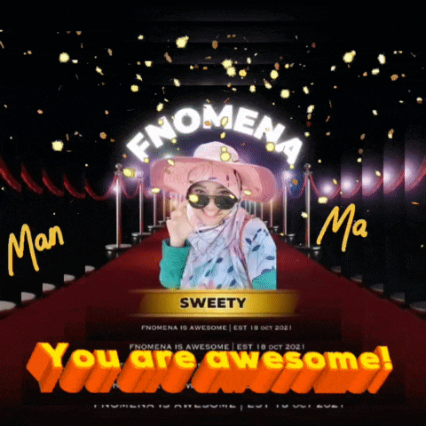 a woman wearing a pink hat and sunglasses is on a red carpet with the words you are awesome
