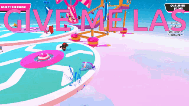 a video game with the words give me las on the screen