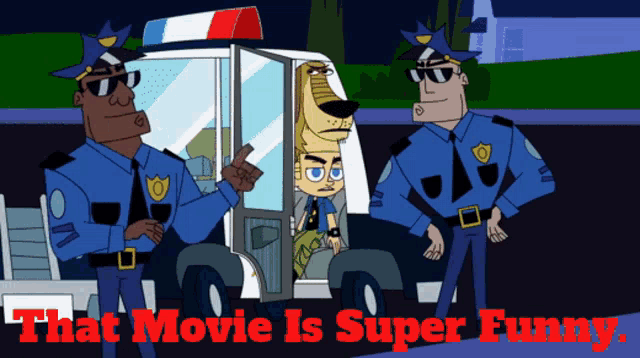 a poster that says " that movie is super funny " on it