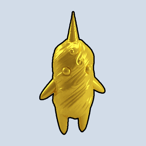 a gold object with a black outline on the bottom