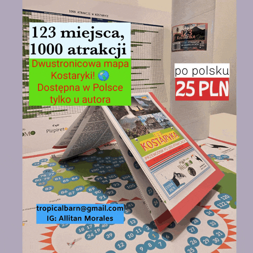 a book titled kostaryka sits on top of a table