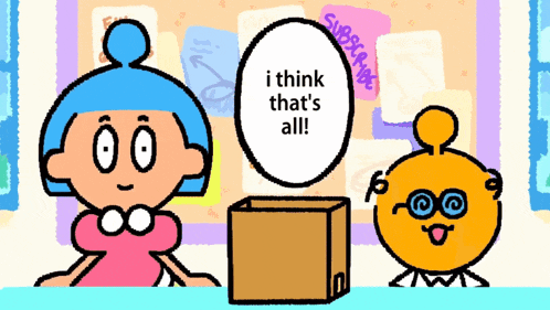 a cartoon character says " i think that 's all " in a speech bubble
