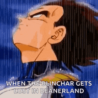when the blinchar gets lost in beanerland , vegeta is looking up at the sky .