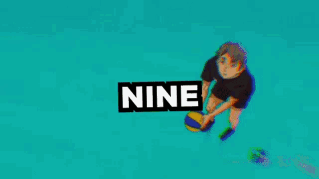 the word nine is displayed on a rainbow colored background