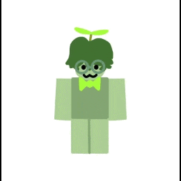 a cartoon character wearing glasses and a bow tie with a green apple on his head .