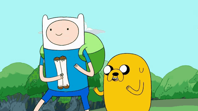 a cartoon character named finn is holding a pair of socks
