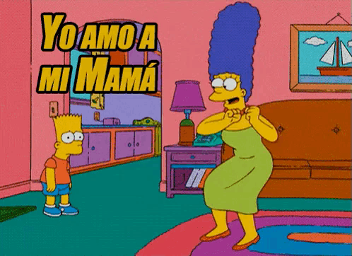 a cartoon of bart simpson and marge simpson with yo amo a mi mama
