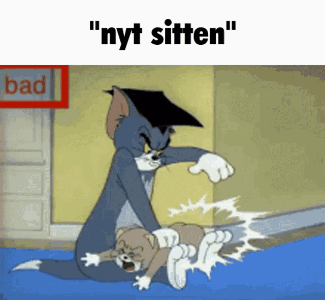 a cartoon of tom and jerry with the words " nyt sitten " on the bottom