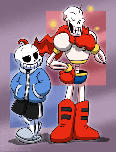 a cartoon of sans and papyrus from undertale standing next to each other