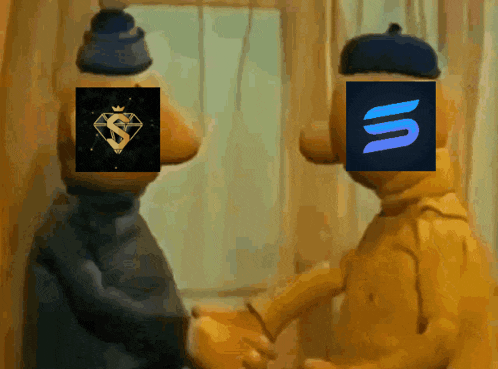 two cartoon characters are standing next to each other with one having a diamond on his face