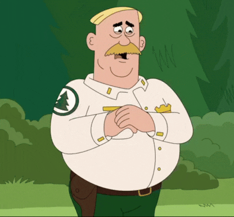 a cartoon of a man wearing a shirt with a pine tree patch on his chest