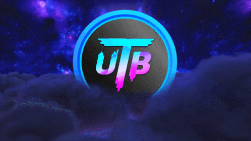 a purple and blue logo that says utb on a cloudy background