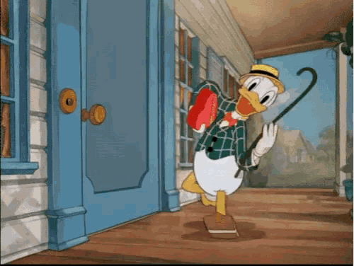 a cartoon of donald duck holding an umbrella