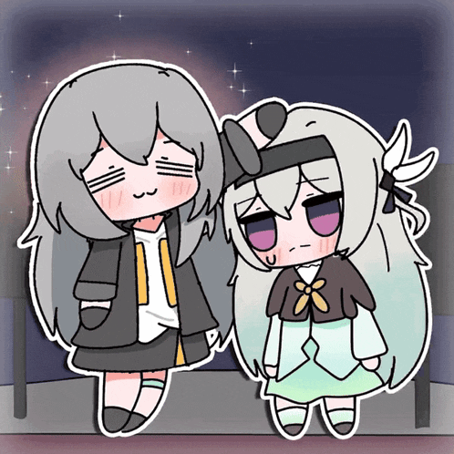 a cartoon drawing of two girls standing next to each other one with a sad look on her face