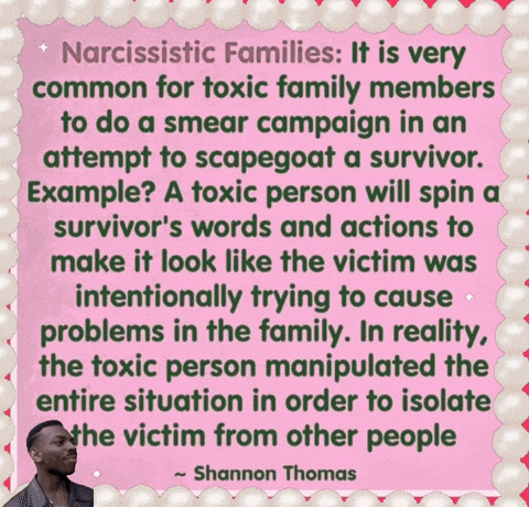 a shannon thomas quote about narcissistic families on a pink background