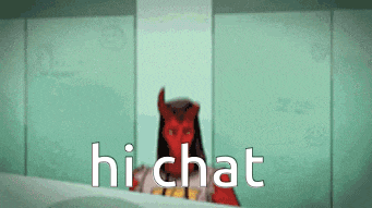 a cartoon character with horns and the word hichat on the bottom