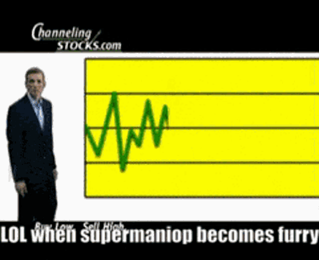 a man in a suit stands in front of a chart that says channeling stocks.com