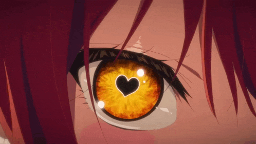 a close up of a anime character 's eye with a heart in it