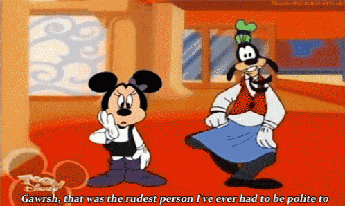 a cartoon of mickey mouse and goofy saying gawrsh