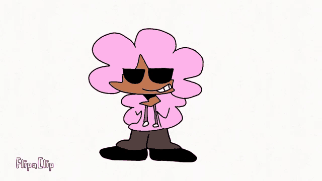 a cartoon character with pink hair and a pink hoodie