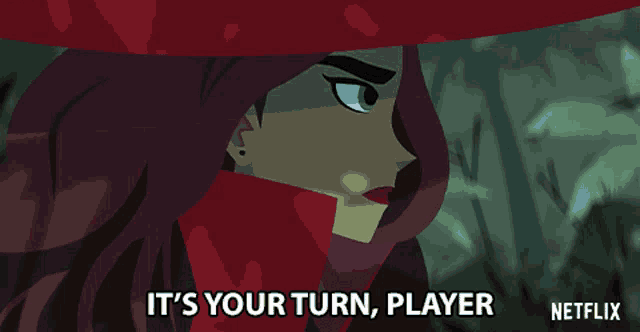 a cartoon of a woman says it 's your turn player