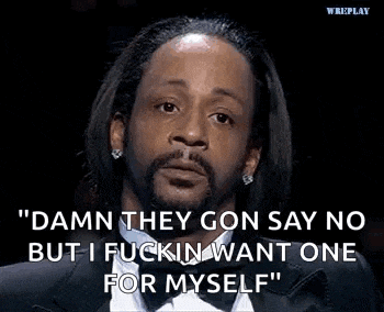 a man in a tuxedo is saying `` damn they gon say no but i fuck n want one for myself ''