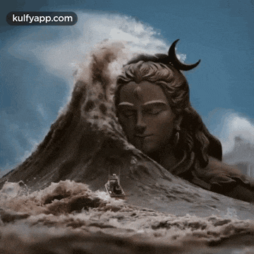 a statue of shiva is sitting on top of a mountain