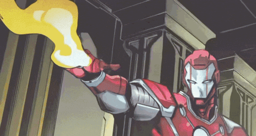 a cartoon of a man in a red suit holding a torch