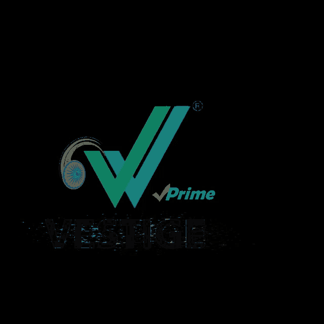 a logo for vestige prime with a green and blue check mark on a black background
