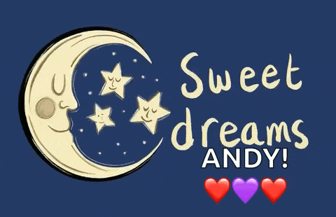 a poster that says sweet dreams andy with a crescent moon and three stars