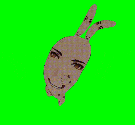 a drawing of a face with bunny ears on a green screen