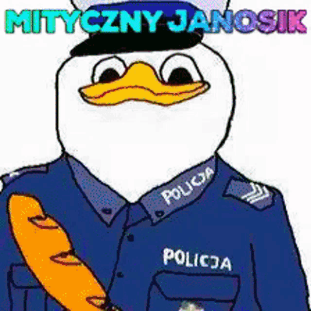 a cartoon of a duck dressed as a policeman