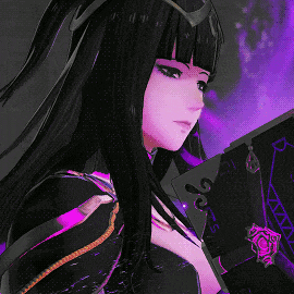 a girl with long black hair is holding a book that says ' s ' on it