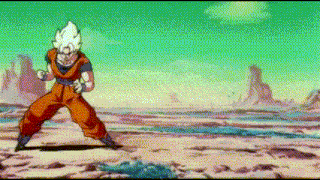 a cartoon character is standing in the middle of a desert in a fighting pose .