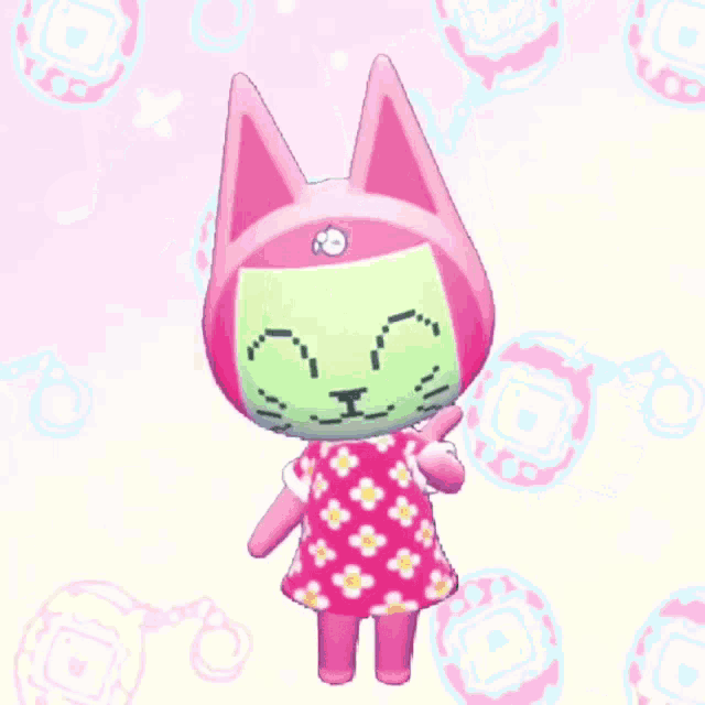 a cartoon character with a green face and pink ears is surrounded by flowers