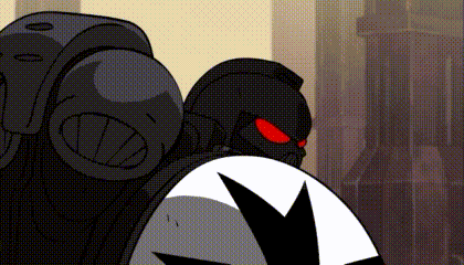 a cartoon drawing of a robot with red eyes and a star on his chest .