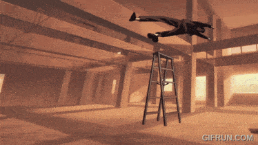 a man is falling from a ladder with gifrun.com written below him