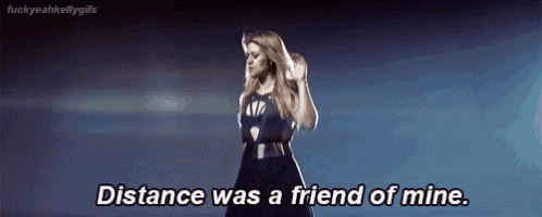 a woman in a black dress is saying distance was a friend of mine .
