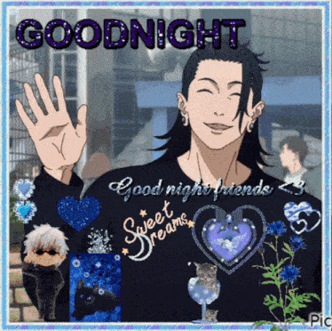 a picture of a man waving with the words goodnight and sweet dreams