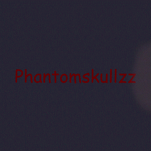 the word phantomskullzz is written in red on a dark blue background