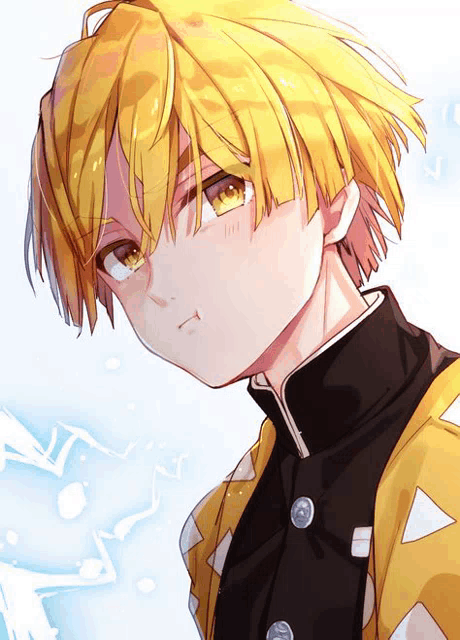 a drawing of a boy with yellow hair and a black jacket