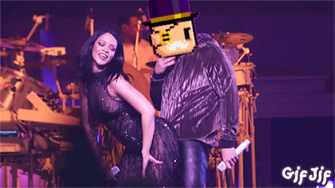 a pixel art of a man holding a microphone next to a woman with the words gif jif on the bottom right