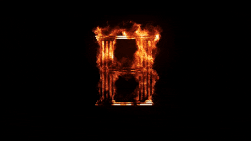 the letter h is surrounded by flames in the dark