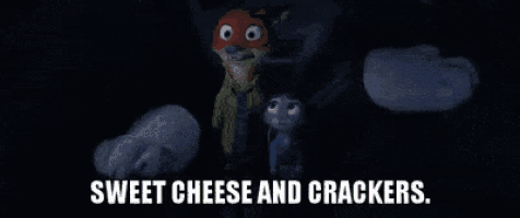 a cartoon character is saying sweet cheese and crackers in the dark .