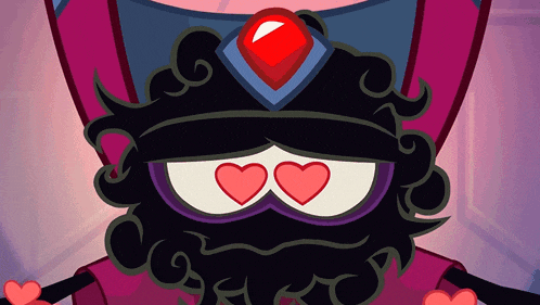 a cartoon character with hearts in his eyes and a crown