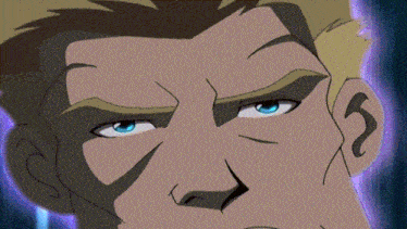 a close up of a cartoon character 's face with a purple background