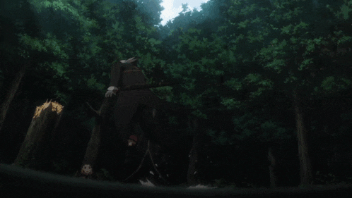 a man is holding a sword while another man stands behind him